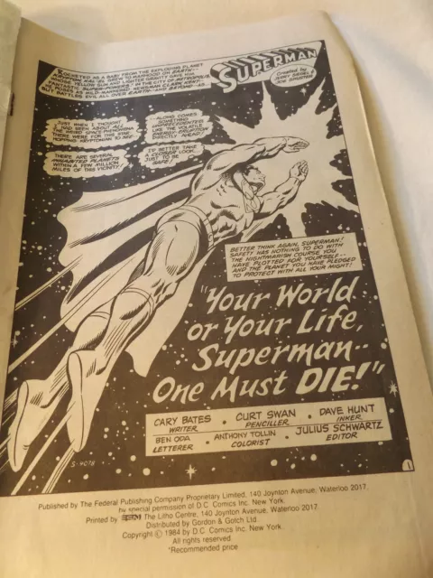 Classic Australian DC Comic - Superman - Your World or Your Life - One Must Die 3