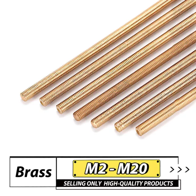 Solid Brass Threaded Thread Rod Bar Stud Studding Allthread M2-M20