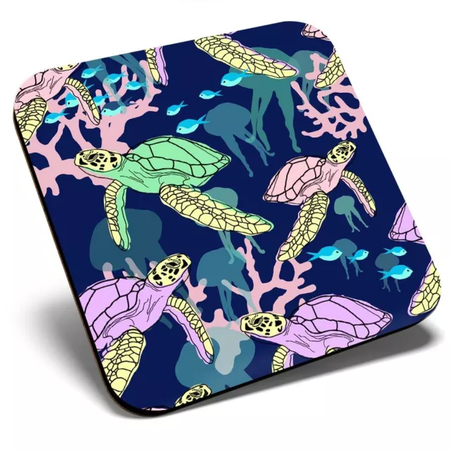 Square Single Coaster - Sea Turtle Coral Reef Pattern  #14406