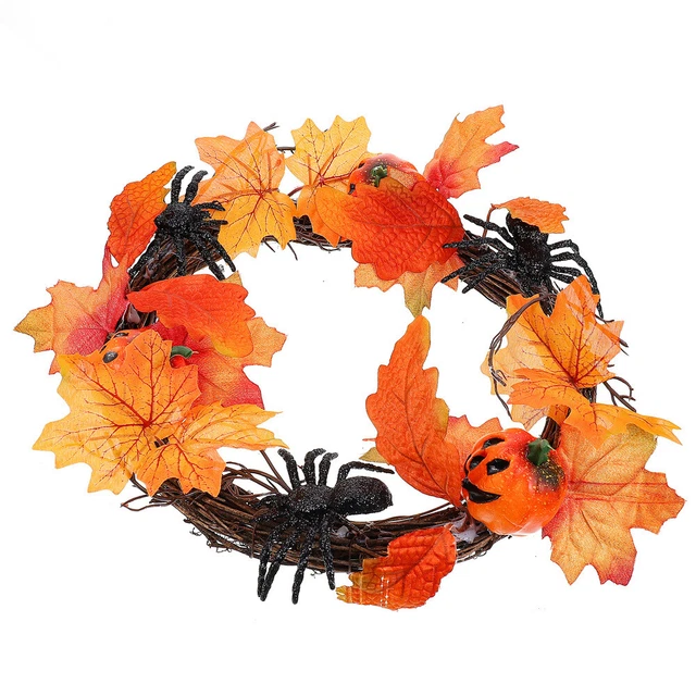 Corona de hojas de arce araña calabaza corona decoración de otoño decoración floral puerta principal