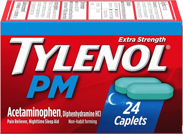 Tylenol PM Pain Reliever & Sleep Aid Caplets, 500 Mg Acetaminophen, 24 Ct Tylenol PM Pain Reliever & Sleep Aid Caplets, 500 Mg Acetaminophen, 24 Ct