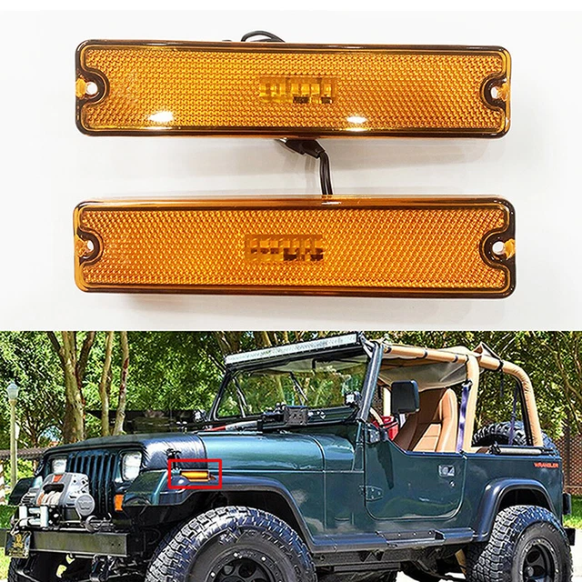 For Jeep Wrangler YJ 1987-1995 Pair Front LED Side Marker Signal Light Amber Len