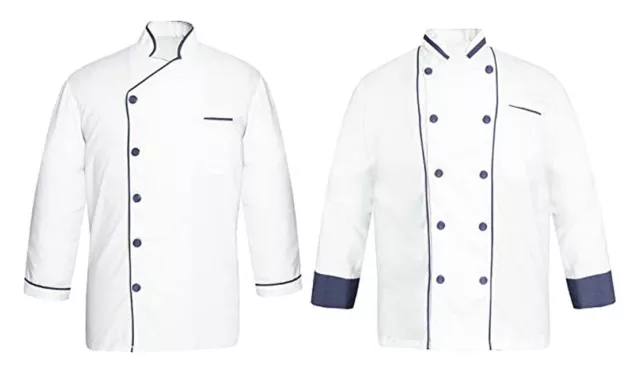 POLYCOTTON FANCY WHITE Chef Coat,Multicolour Piping For Men ( set of 2 ...