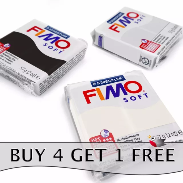 FIMO Soft Polymer Oven Modelling Clay - 57g - Set of 3 - White, Black & Grey