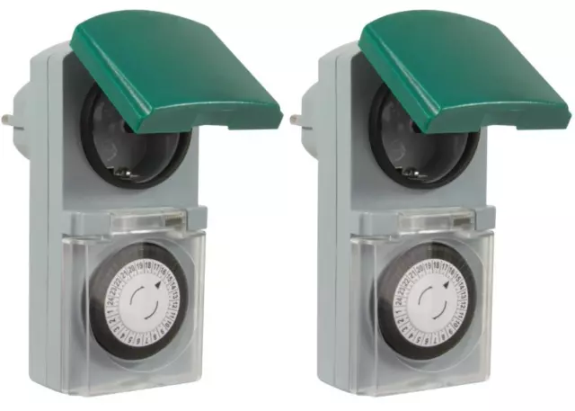 2x Zeitschaltuhr mechanisch Outdoor IP44 16A für Außen und Innen Timer Analog