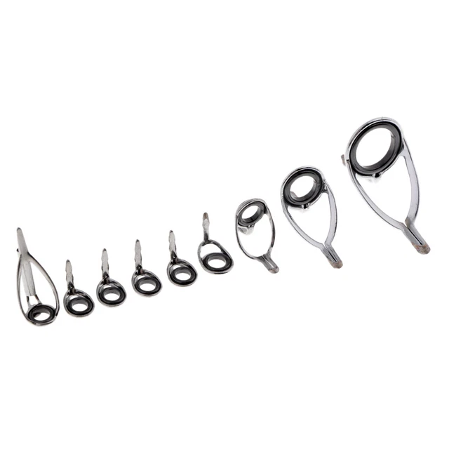 5 pezzi guide punta canna da pesca k di riparazione telai in acciaio inossidabile anelli in ceramica guida per la costruzione di aste nere riparazione del edificio oculare 6 # ~16 #  18