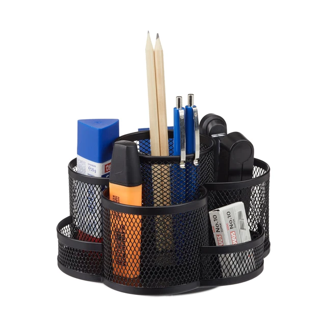 Organiseur de bureau porte-stylos fournitures bureau maille métal 7 compartiment