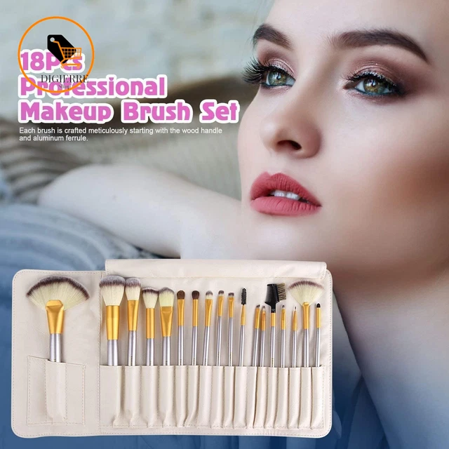 18 Pezzi Pennelli Trucco Set Di Pennelli Trucco Con Custodia Da Viaggio Manico i 8