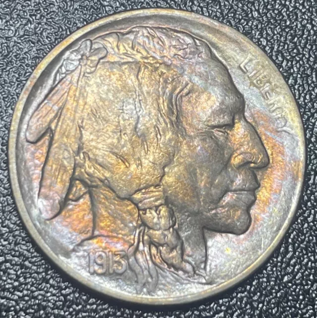 1913-p Type 1 Buffalo Nickel Brilliant Uncirculated BU With Attractive Toning