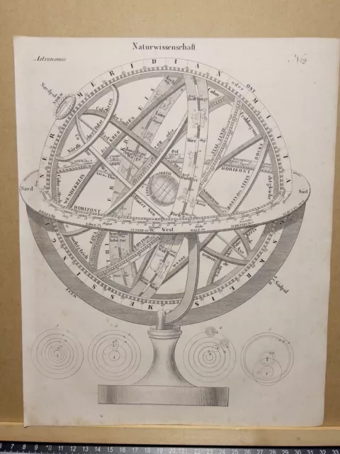 Antiquarische Lithographie 1833 Astronomie Zodiak Astrologie Sterne Planeten