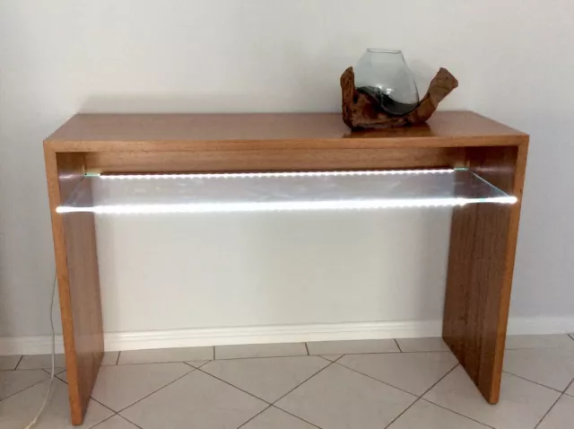 Timber & Glass Console Table With Led Lights. New. Ex Display. 2