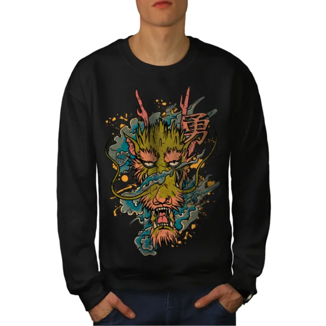 Wellcoda Dragon Asian Myth Mens Sweatshirt, Evil Casual Pullover Jumper