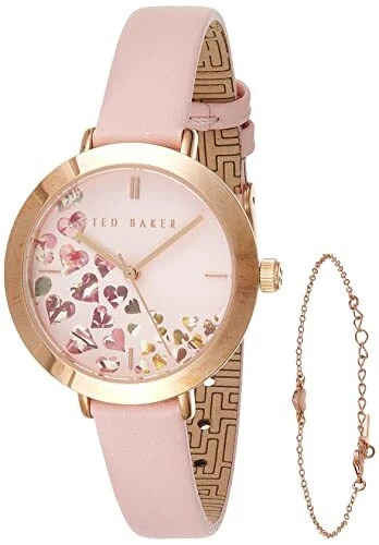 Ted Baler Ammy Hearts Pink Leather Strap Watch & Rose Gold Sweetheart Bracele...