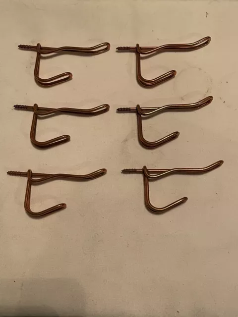 (6) Coppered Wire Coat Hat Hooks antique vintage NOS hardware Bronze Made In USA