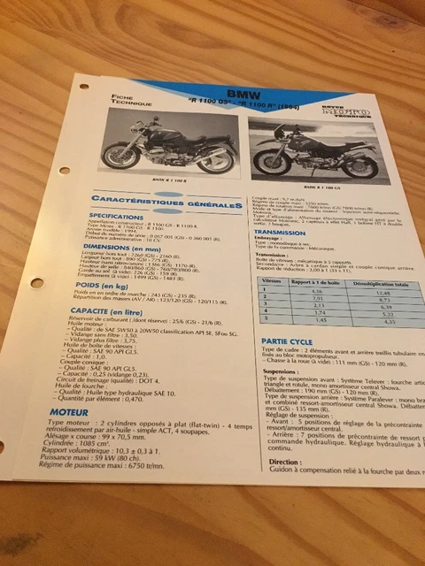 BMW R1100GS R1100R 1994 R 1100 GS R Fiche technique moto RMT ETAI EUR ...