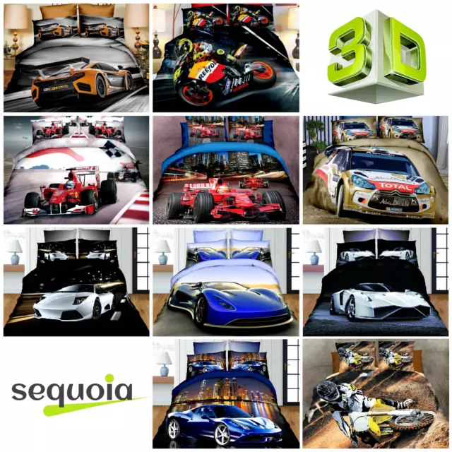 3D Car Motorbike Effect Photo Print Bedding Set Sport Duvet Cover Pillowcases EU
