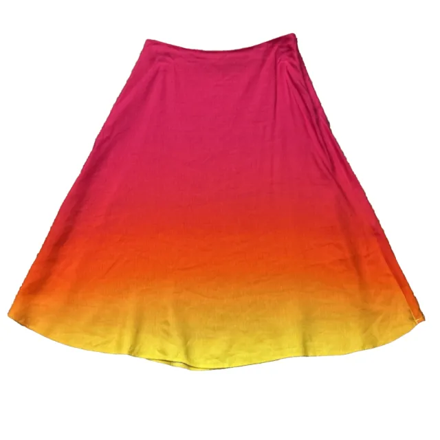 Ralph Lauren LRL Ombré Skirt Womens 6 Linen Blend Midi Pink Orange Yellow Summer