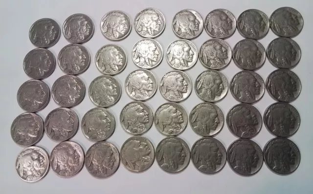 Lot of 40 BUFFALO Nickels, 1937 All With Dates And Partical Horn.