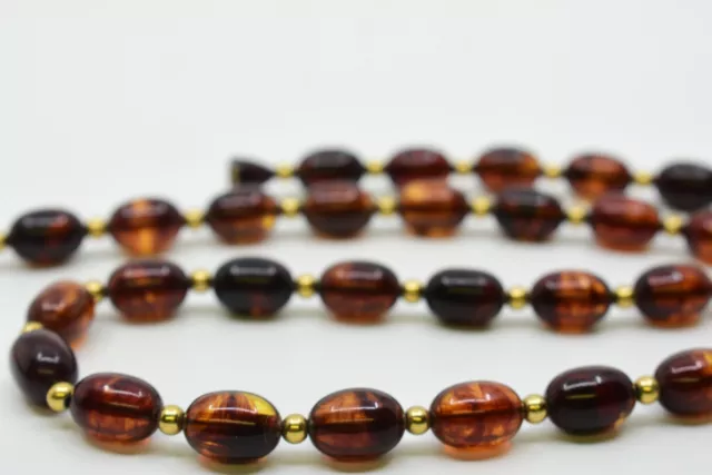 Vintage Plastic Tortoise Shell Brown Lucite Necklace Beaded 23"