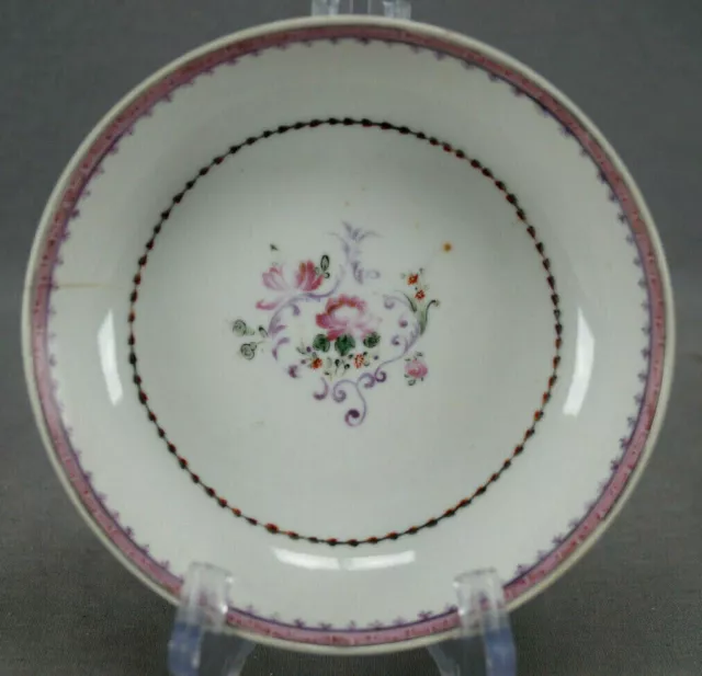 18th Century Chinese Export Pink Rose & Purple Scrollwork 5 3/8 Inch Saucer