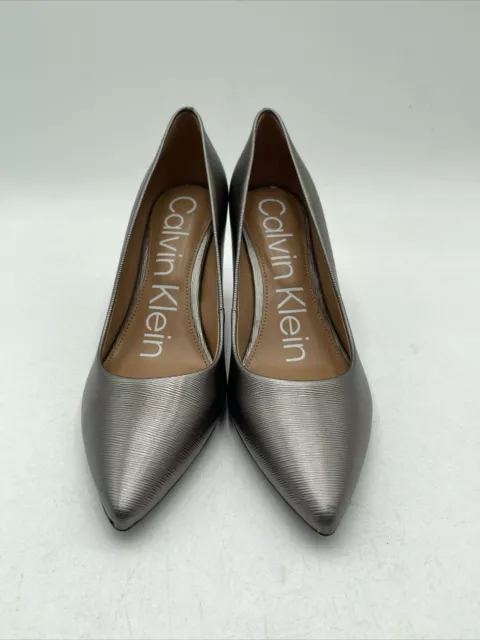 Calvin Klein  Womens Gayle Pointed Toe Evening Pumps Gray Leather Size 6.5 M 2