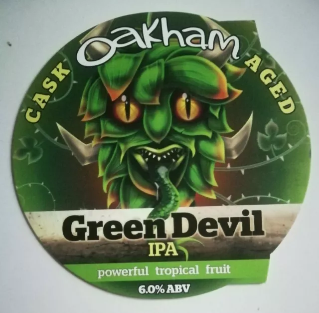 Beer pump clip badge front OAKHAM brewery GREEN DEVIL IPA cask real ale