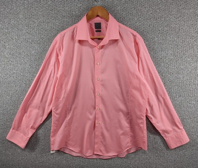 Camicia abito di design Calvin Klein rosa massello aderente non ferro cotone taglia XL 17