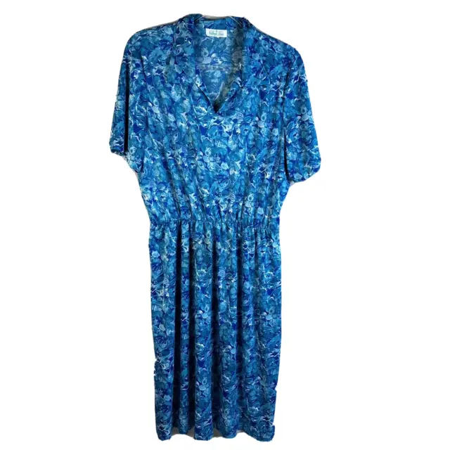 Village Fair Vintage Dress Women's L /XL Blue Elastic Waist No Iron Work