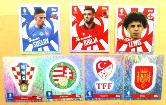 TOPPS EURO 2024 STICKER -7 FOIL Sticker-Länderwappen+Player to watch  -