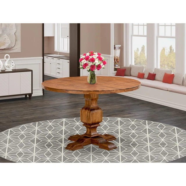 East West Furniture IRVING Round Dining Table with Pedestal, Rustic...