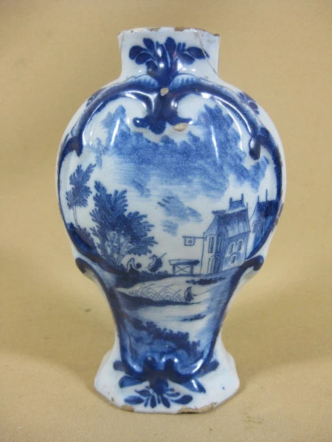 18th C. Dutch Delft Vase Marked