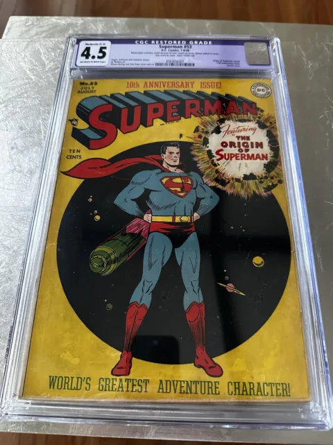 Superman #53 10th Anniversary Origin Golden Age Comic 1948 53 CGC 4.5 Restored