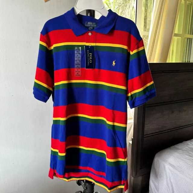 NWT Polo Ralph Lauren BIG BOYS POLO SHIRT XL 18-20 STRIPED COTTON MESH NEW