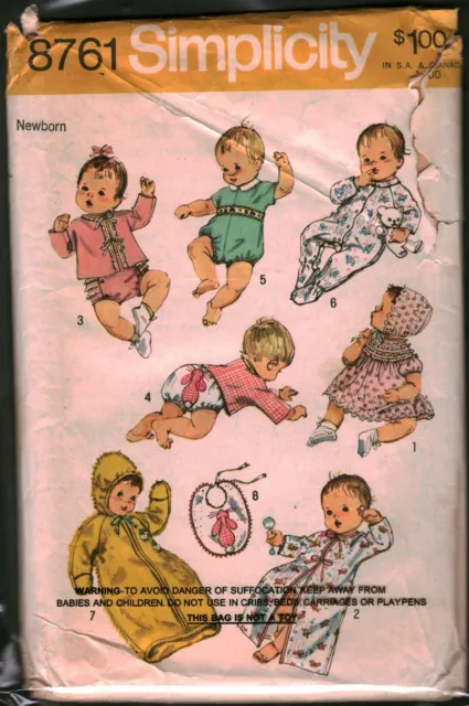 8761 Vintage Simplicity Sewing Pattern Infant Layette Dress Bonnet Kimono Sacque