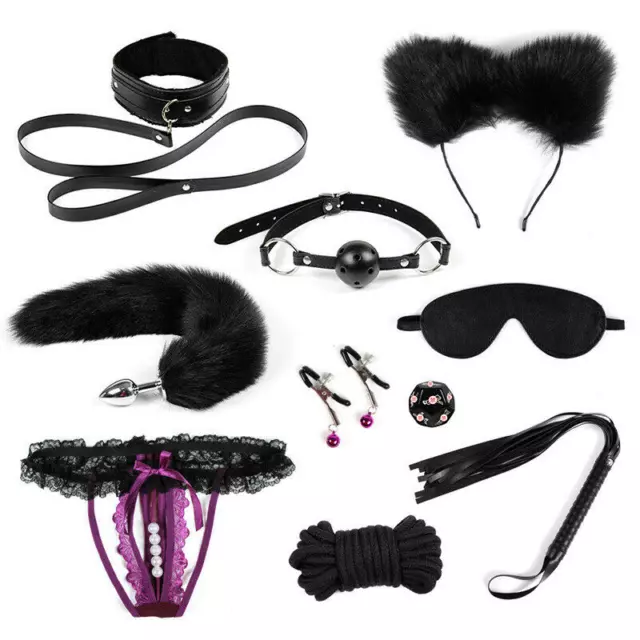 11pc Adult SM Bondage Toys Handcuffs Strap Whip Rope Restraints System Set  Sexy