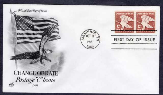 1981 Stamp #1947 Pair Change of Rate Postage “C” FDC Artcraft