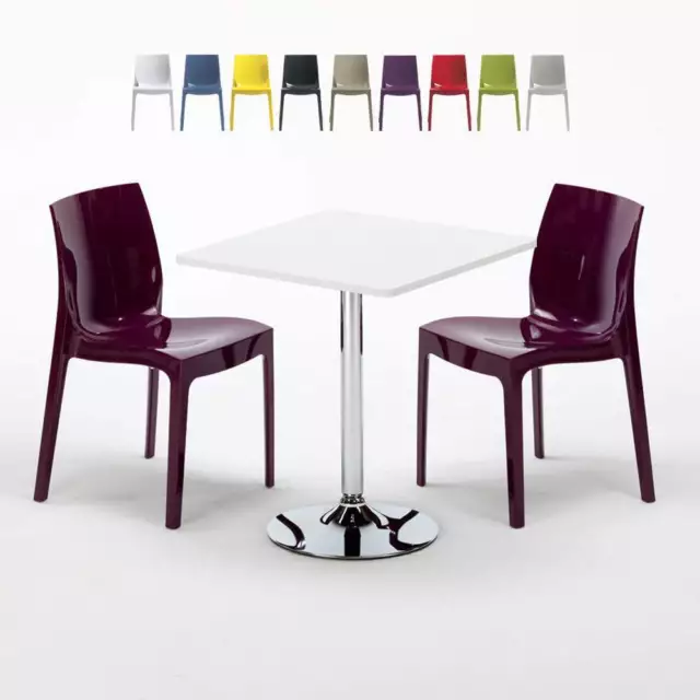Table Carrée Blanche 70x70cm Avec 2 Chaises Colorées Grand Soleil Set Intérieur
