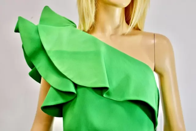 LANVIN KELLY GREEN Ruffle Statement One Shoulder Slit Leg Gown SIZE 42 .  SN 3