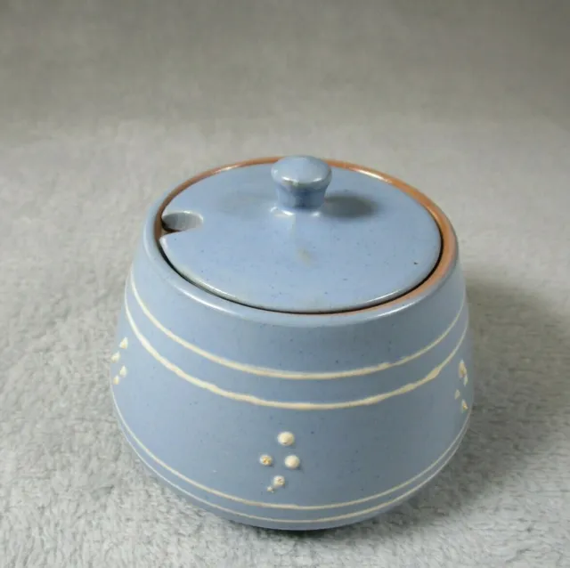 Lovely Vintage Prinknash Blue Pottery With White Dots Lidded Preserve Pot / Dish