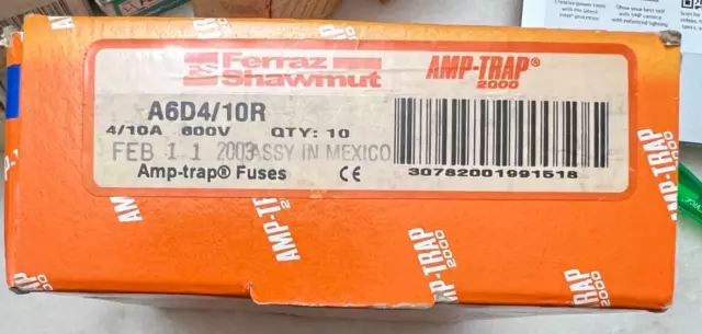 NEW LOT OF (10) AMP-TRAP  A6d4/ 10R Fuse, Time Delay, 4/10A,