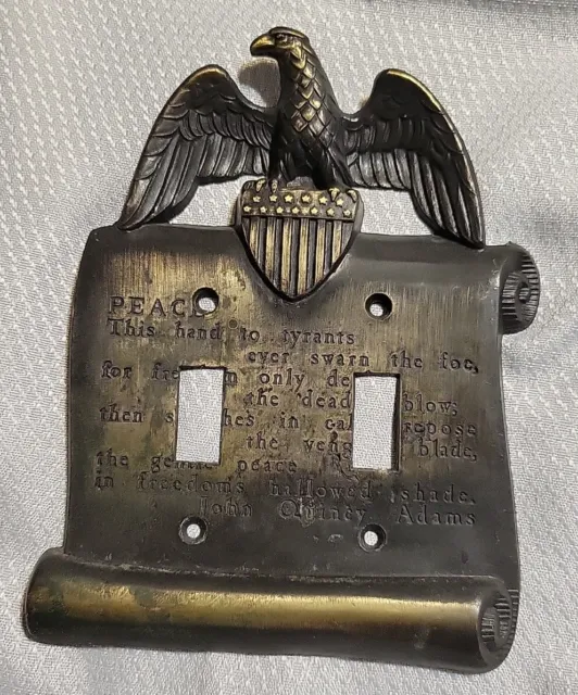Vintage American Eagle Peace John Quincy Adams Brass Double Light Switch Cover