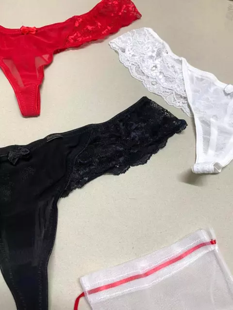 💥DEMONIA💥3 Sexy Perizoma Intimo Donna Pizzo Nero Rosso Bianco Unterwäsche L 2