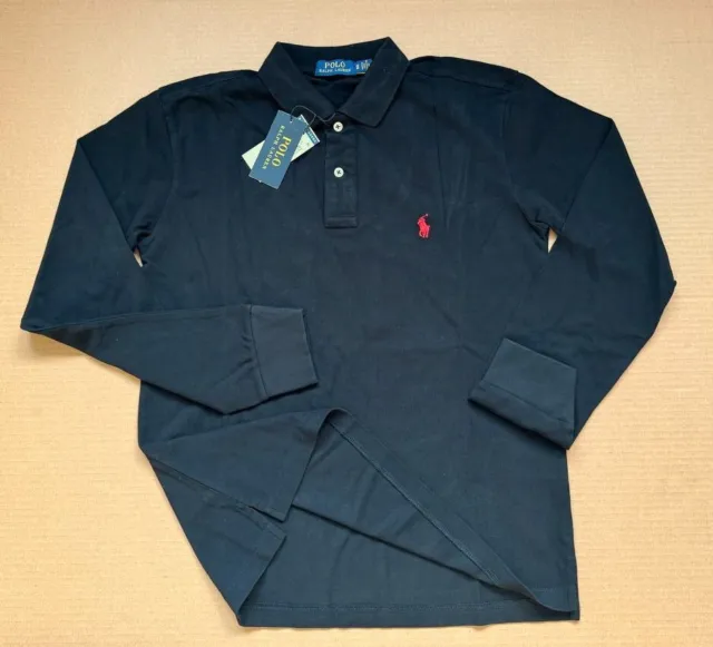 Polo Ralph Lauren Langarm-Poloshirt, Polokragen, Schwarz, Größe L