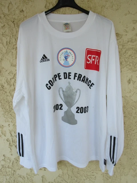 VINTAGE Maillot porté COUPE de FRANCE ancien ADIDAS bleu n°3 worns