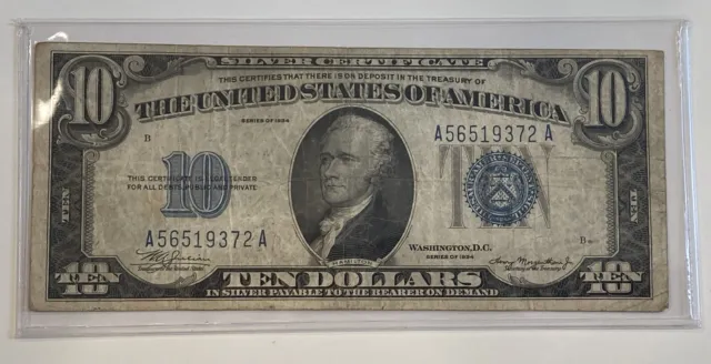 Series Of 1934 $10 Small Size Blue Seal Silver Certificate