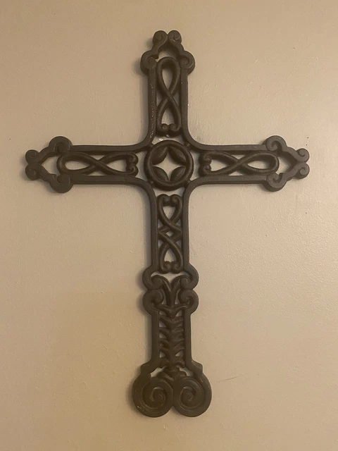 CAST IRON CROSS  two sided cast iron floral wall decor