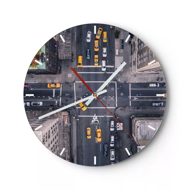 Horloge murale en verre 30x30cm Silencieuse New York rue Wall Clock Decoration