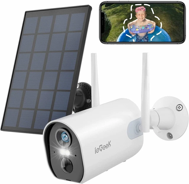 ieGeek 2K Wireless Outdoor Solar Security Camera WiFi Home Battery CCTV System