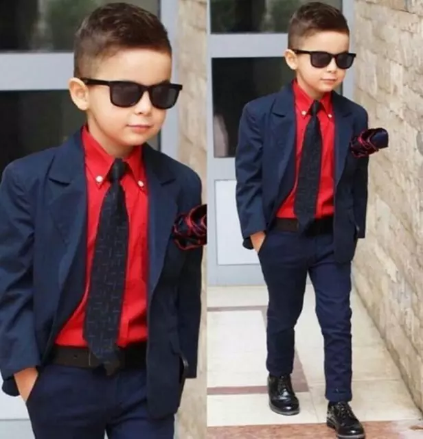 Boys Suit 2 Pieces Formal Wedding Suit Navy Suit Birthday Party Prom Dinner Suit