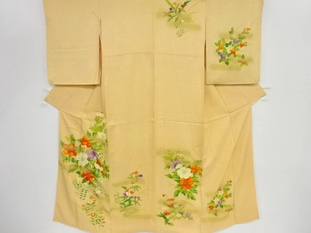 42481# Japanese Kimono / Antique Kimono / Embroidery / Floral Plants